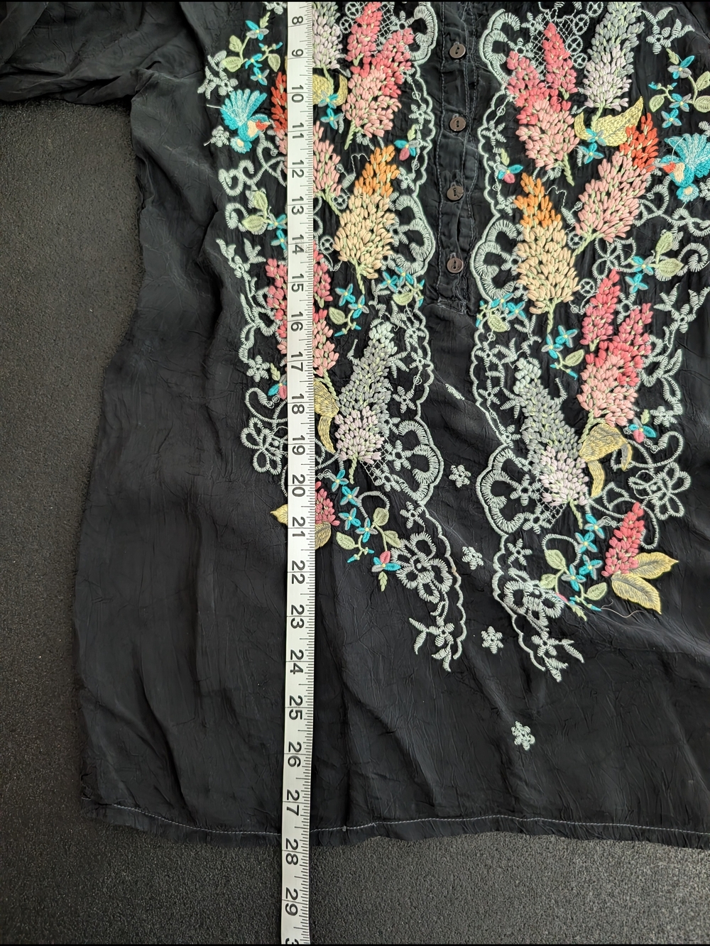 Johnny Was Black Tunic with Multicolor Floral Bird Embroidery Size S - Picture 7 of 8